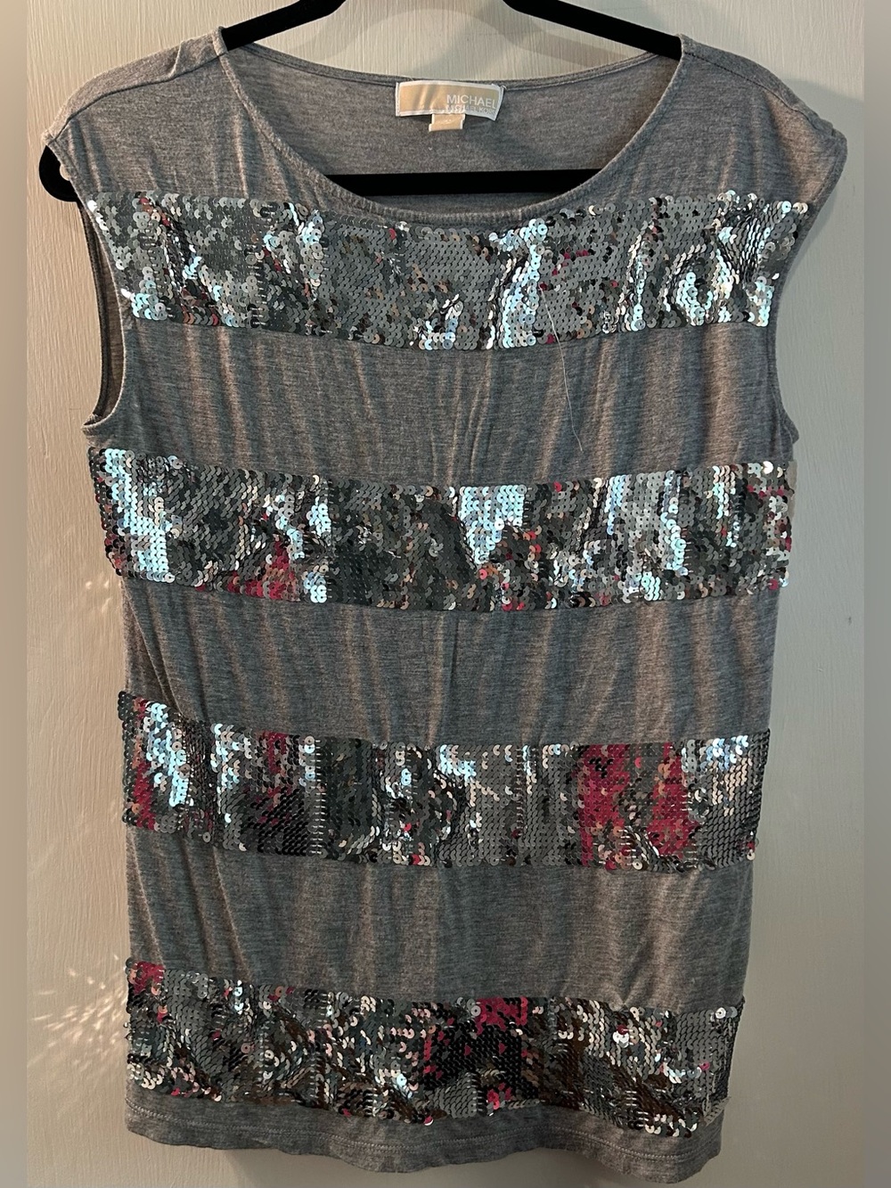 Michael Kors Gray Sequin Stripe Top Size M